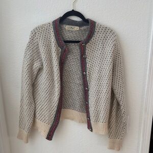 L.L. Bean Women's Beige and Red Cardigan